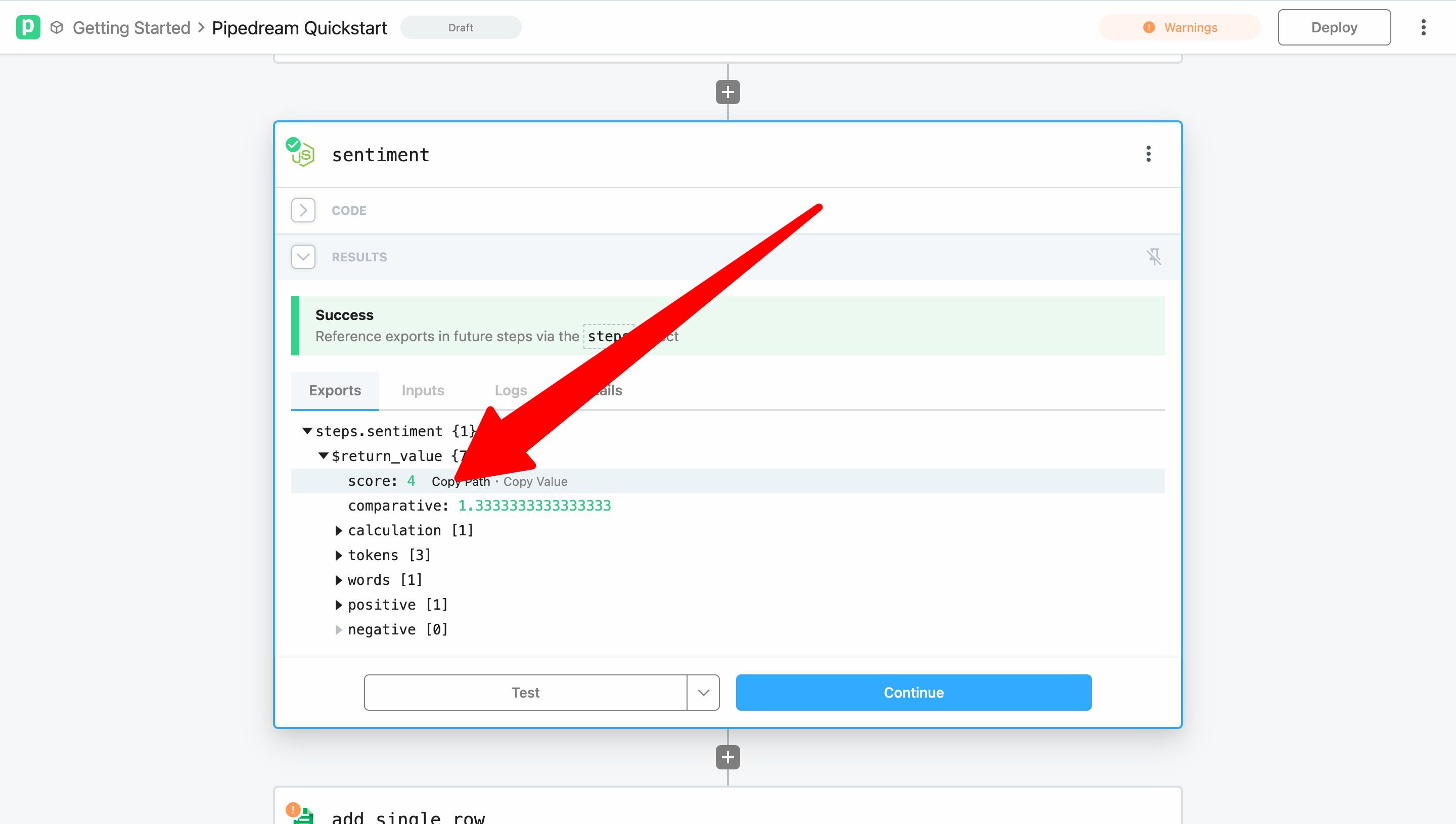 Copy path to sentiment score